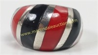 Sterling Silver Red & Black Stone Ring