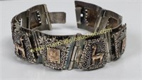 Sterling & 18K Gold Peru Paneled Hinged Bracelet