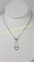 Sterling Silver Diamond Heart Drop Necklace