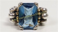 Sterling Silver Blue CZ Gold Tone Ring