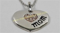 Sterling Silver Diamond Heart "Mom" Necklace