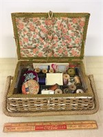 SWEET ANTIQUE SEWING BOX & CONTENTS