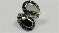 Sterling Mother Of Pearl, Black Onyx & Marcasite