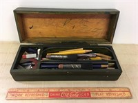 ANTIQUE BOX WITH OLD ARTIST SUPPLIES