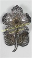 Sterling Silver Intricate Flower Brooch