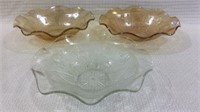 Set of 3 Iris Carnival & Clear Glass Bowls