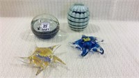 Group of 4 Lg. Glass Paperweights Including 2