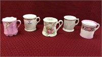 Group of 5 Various Shaving Mugs-Mostly Pink &