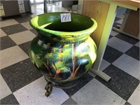 VINTAGE LARGE MEXICAN HAND PAINTED POT ON STAND