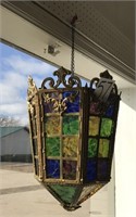 RENAISSANCE PERIOD STAINED GLASS HANGING LAMP