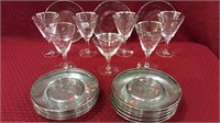 Lg. Group of Etched Silver Rim Fostoria Including