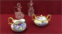 Hand Painted Violet Design Creamer & Sugar