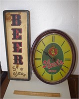 VINTAGE  STROHS BEER CLOCK & BEER SIGN ! B-4
