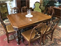 1930'S DINING ROOM TABLE W/ 6 CHAIRS
