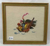 Needlepoint of a Child and a Bird