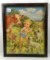 Small Child with Farmyard Animals