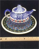 Pottery Teapot and Plate