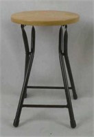 Folding metal stool with wood seat