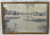Artwork of Ducks in a Pond , Signed