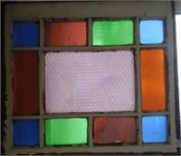 Antique Pine Window Frame w/Stained Glass
