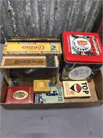 Tabacco tins, cigar boxes, Red man tin