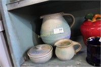 STUDIO ART POTTERY PITCHER WITH LIDDED SUGAR