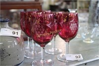 RUBY STAINED GRAPE ETCHED WINE STEMS