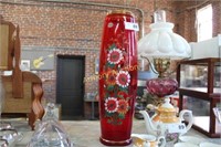 ITALIAN MADE ART GLASS VASE WITH FLORAL