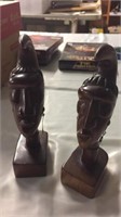 Set of two wooden tribal carved wood head figures