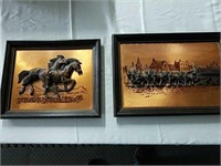 Pair of horse themed three dimensional copper