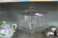 FLORAL ETCHED GLASS CAKE KEEPER WITH BASE
