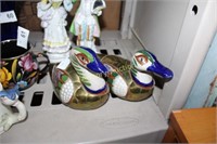 BRASS DECORATED ENAMEL PAINTED DUCKS