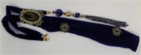 Rhinestone & Glass Bead Necklace On Purple Chiffon