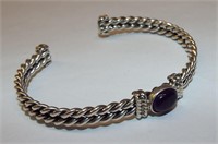 Sterling Silver Cuff Bracelet With Purple Stone