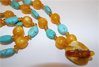 Turquoise And Amber Beaded Necklace