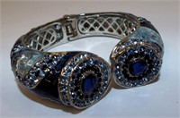Blue Rhinestone And Enameled Bangle Bracelet