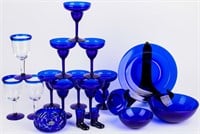 Cobalt Blue Margarita Glasses, Plate & Bowls