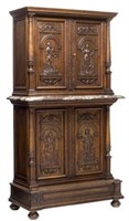 FRENCH FIGURAL CARVED BOOKCASE, CABINET