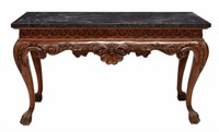 MAHOGANY & TILED MARBLE CONSOLE TABLE