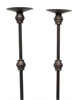 (2) PATINATED HAND MADE IRON CANDLE STANDS, GOA