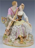 MEISSEN PORCELAIN FIGURAL SHEPHERDS WITH SHEEP