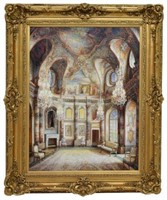 FRAMED ROCOCO INTERIOR OIL PAINTING, 20TH CENTURY