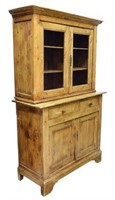 FRENCH COUNTRY GLAZED PINE CABINET, 19TH C