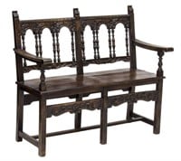 SPANISH PROVINCIAL STYLE CARVED WALNUT BENCH