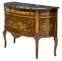 LOUIS XV STYLE DEMILUNE MARBLE TOP COMMODE