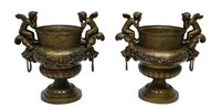 (2) LARGE CLASSICAL STYLE BRONZE GARDEN URNS