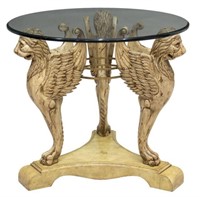 CIRCULAR GLASS TOP TABLE, WINGED GRIFFIN SUPPORTS