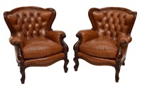 (PAIR) ITALIAN BUTTONED LEATHER LOUNGE CHAIRS