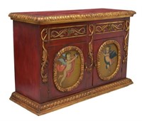 PARCEL GILT POLYCHROME SIDEBOARD, PUTTI DECORATION