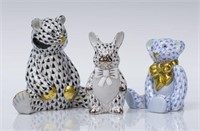 (3) HEREND FISHNET PORCELAIN BUNNY & BEARS